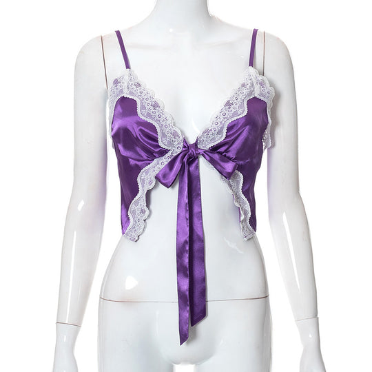 Damen Spitzen-lingerie Top mit Schleifen-Detail und verstellbaren Trägern R&B