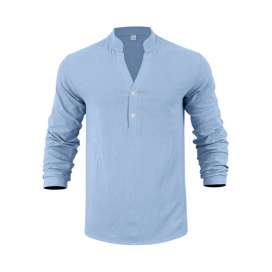 Herren Langarm-Henley-Shirt mit praktischem Knopfdesign und lässiger Passform R&B