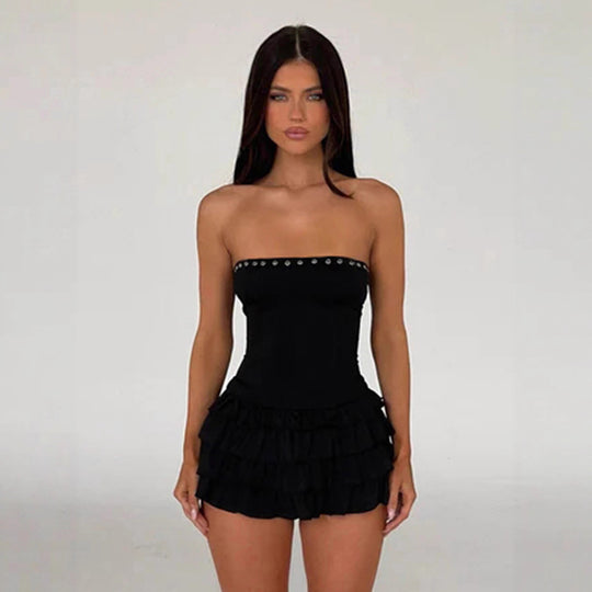 Damen Rüschensommerkleid mit dekorativen Druckknöpfen R&B