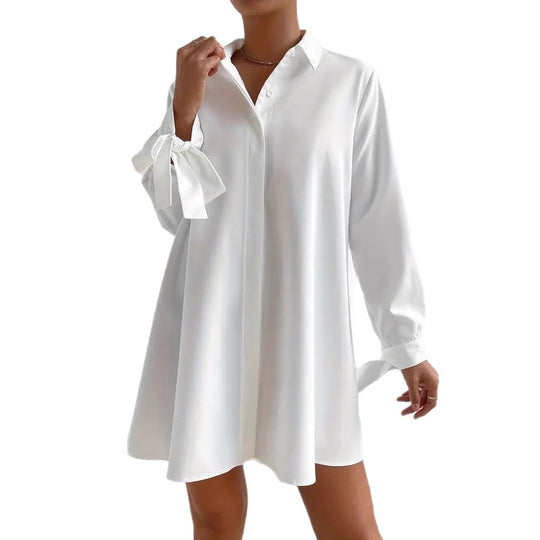 Damen Hemdblusenkleid mit eleganten Bändern an den Ärmeln R&B