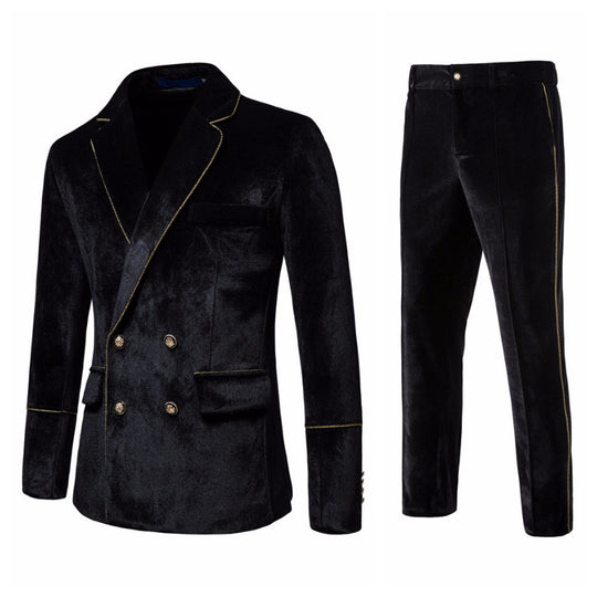Herren Samtanzug mit goldenen Details und klassischem Revers R&B