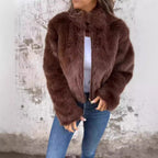 Damen kuschelige Fleecejacke mit hohem Kragen und Reißverschluss