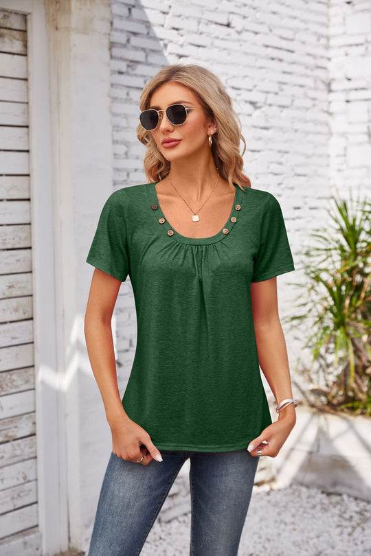 Damen Freizeit T-Shirt mit dekorativen Knöpfen R&B