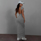 Damen Maxikleid mit offenem Rücken und Stripes