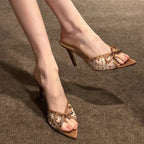 Damen elegante Mules mit zierlicher Schleifenverzierung und funkelnden Akzenten R&B