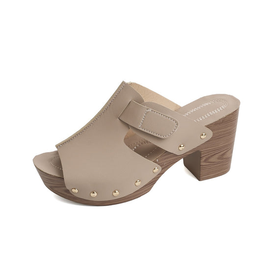 Damen Plattform-Pantoletten mit modischem Riemen und eleganten Nieten R&B
