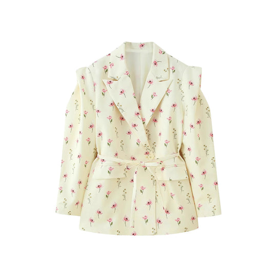 Damen Blazerjacke mit breiten Schultern und taillierbarem Gürtel R&B