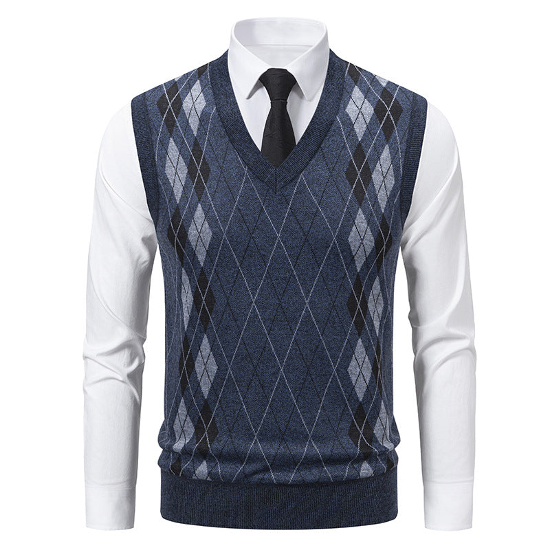 Herren eleganter V-Ausschnitt Pullunder im argyle Muster R&B