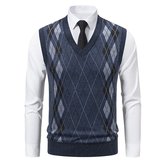 Herren eleganter V-Ausschnitt Pullunder im argyle Muster R&B