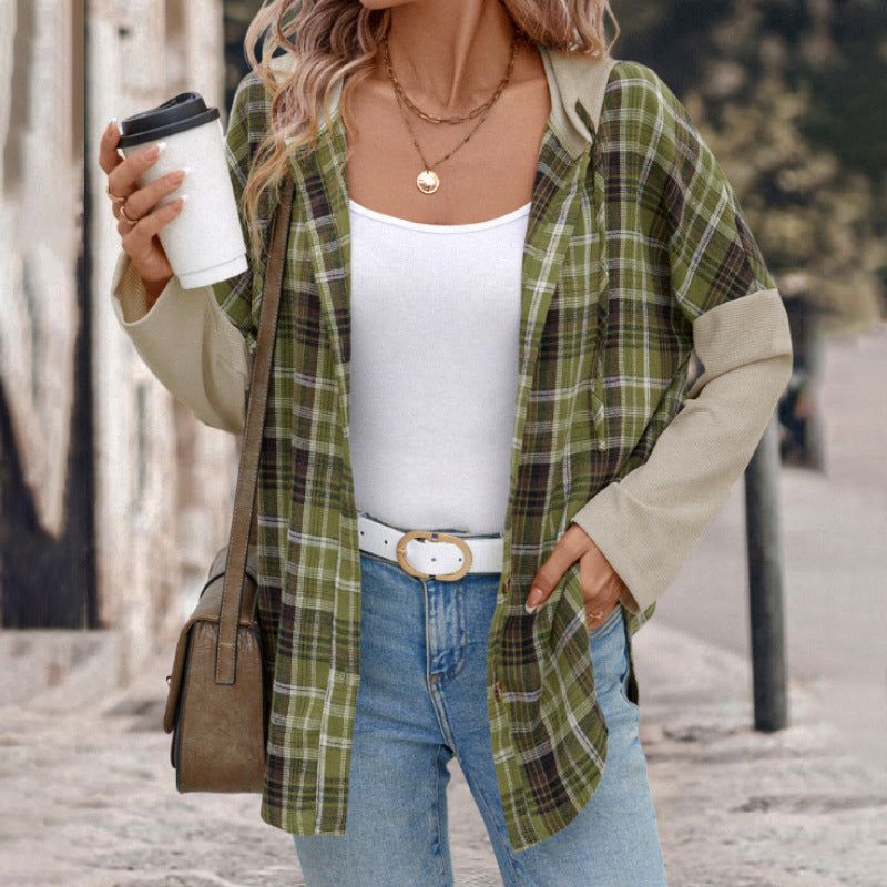 Damen Lässige Karojacke mit kontrastierenden Ärmeln R&B