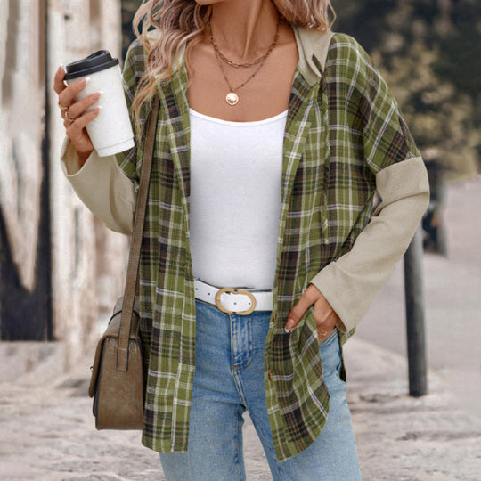 Damen Lässige Karojacke mit kontrastierenden Ärmeln R&B