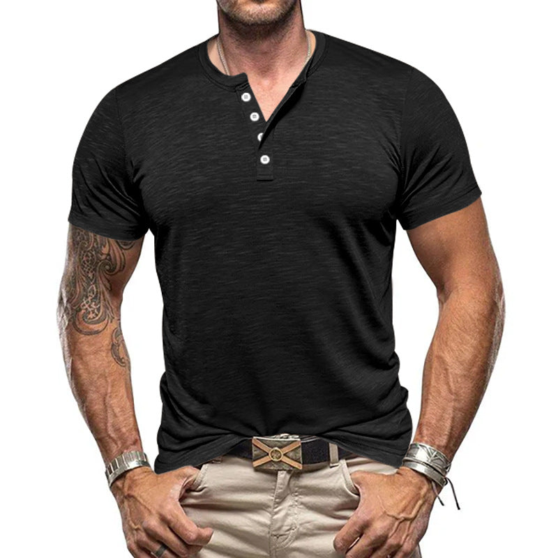 Herren Kurzarm-Henley-T-Shirt aus atmungsaktivem Baumwollmix mit modernem Schnitt R&B