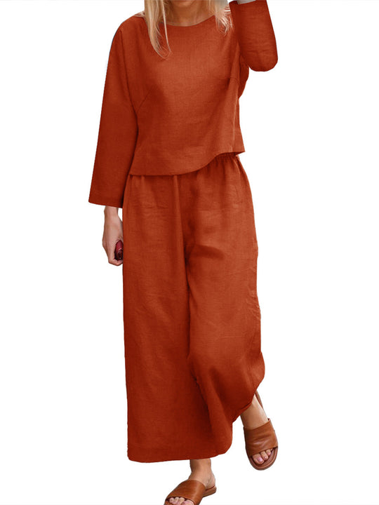 Damen lässiges Langarm-Set mit weiten Hosen R&B