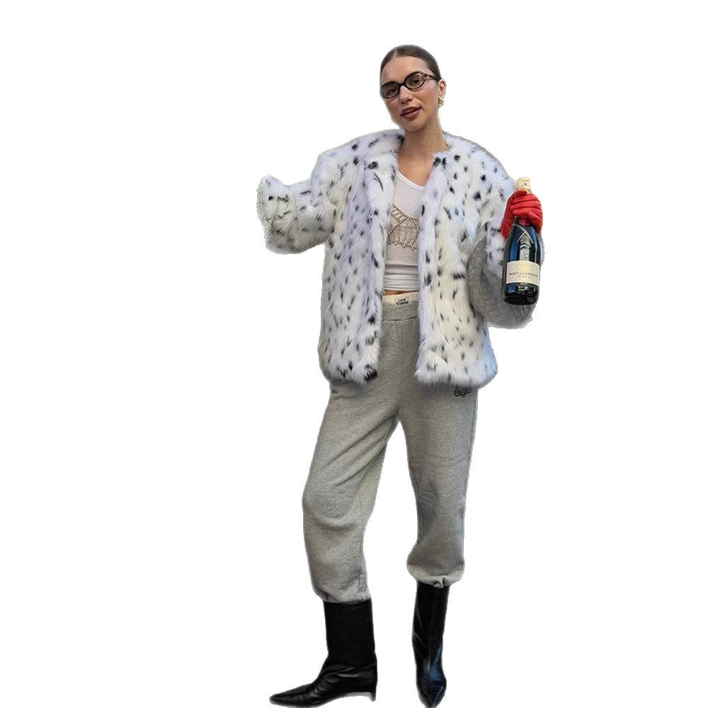Damen Kunstpelzjacke mit modernem Tierdruck R&B