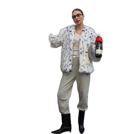 Damen Kunstpelzjacke mit modernem Tierdruck R&B