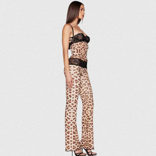 Damen Leggings mit elegantem Spitzenbund und modischem Tiermuster R&B