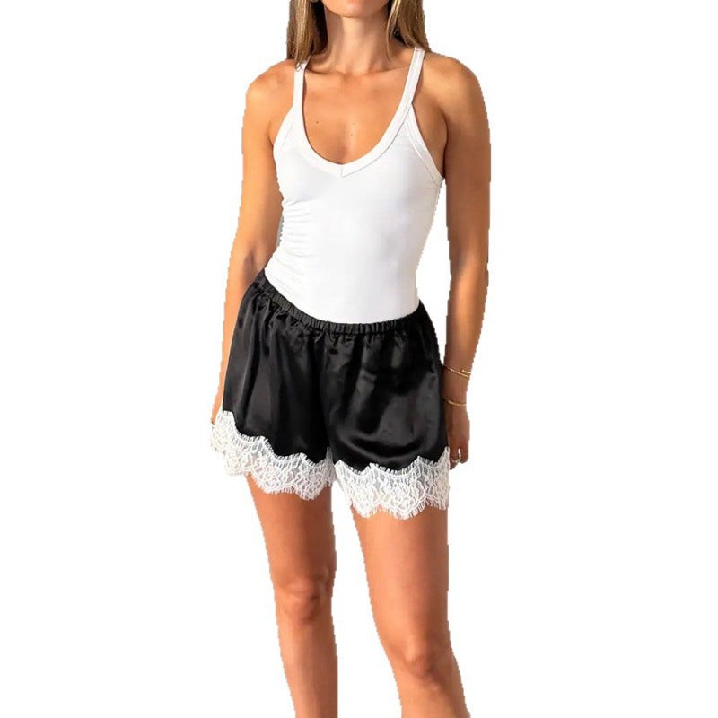 Damen Sport-Bodysuit mit elastischen Shorts und Spitzenbesatz R&B