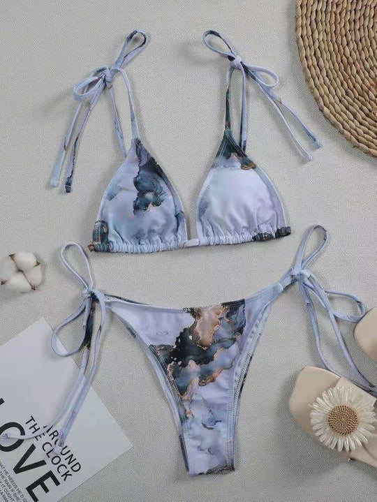 Damen Asymmetrisches Bikini-Set mit geknotetem Oberteil R&B
