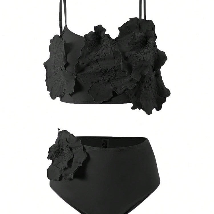 Damen Zweiteiliges Bikini-Set mit floralem Design und hochgeschnittenem Slip R&B