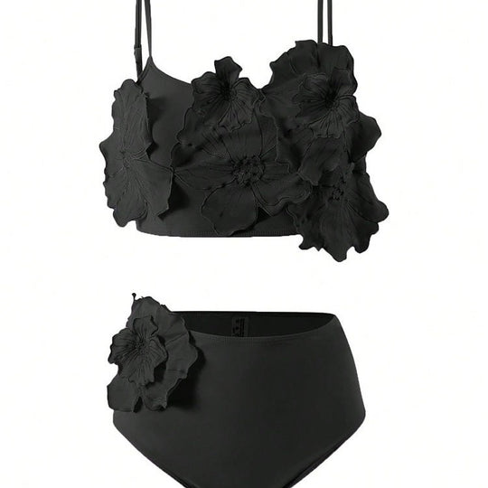 Damen Zweiteiliges Bikini-Set mit floralem Design und hochgeschnittenem Slip R&B