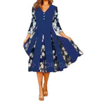 Damen V-Ausschnitt Midi-Kleid mit fließendem Rock und floralem Ärmeldesign R&B