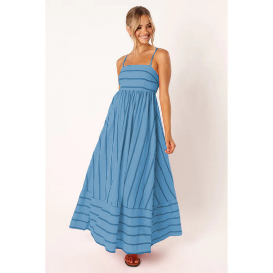 Damen Maxikleid mit feinen Streifen und elastischem Taillenbund R&B