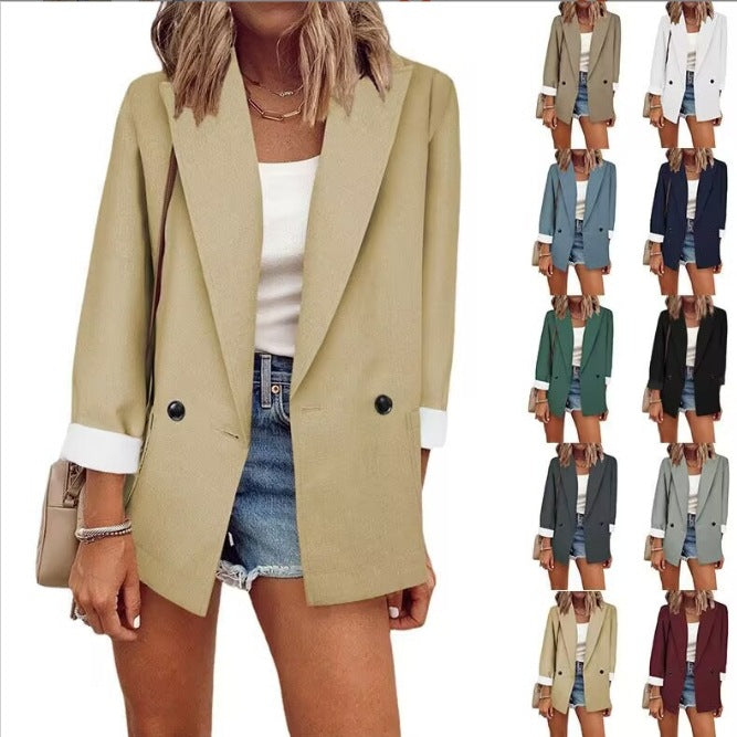 Damen nan legerer Oversize Blazer mit dreiviertelärmeln und kontrastmanschetten R&B