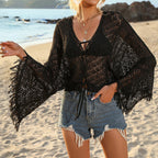 Damen gehäkelter Strandkimono mit eleganter Fransenverzierung R&B