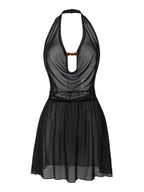 Damen Strandkleid mit tiefem V-Ausschnitt und raffiniertem Knoten R&B