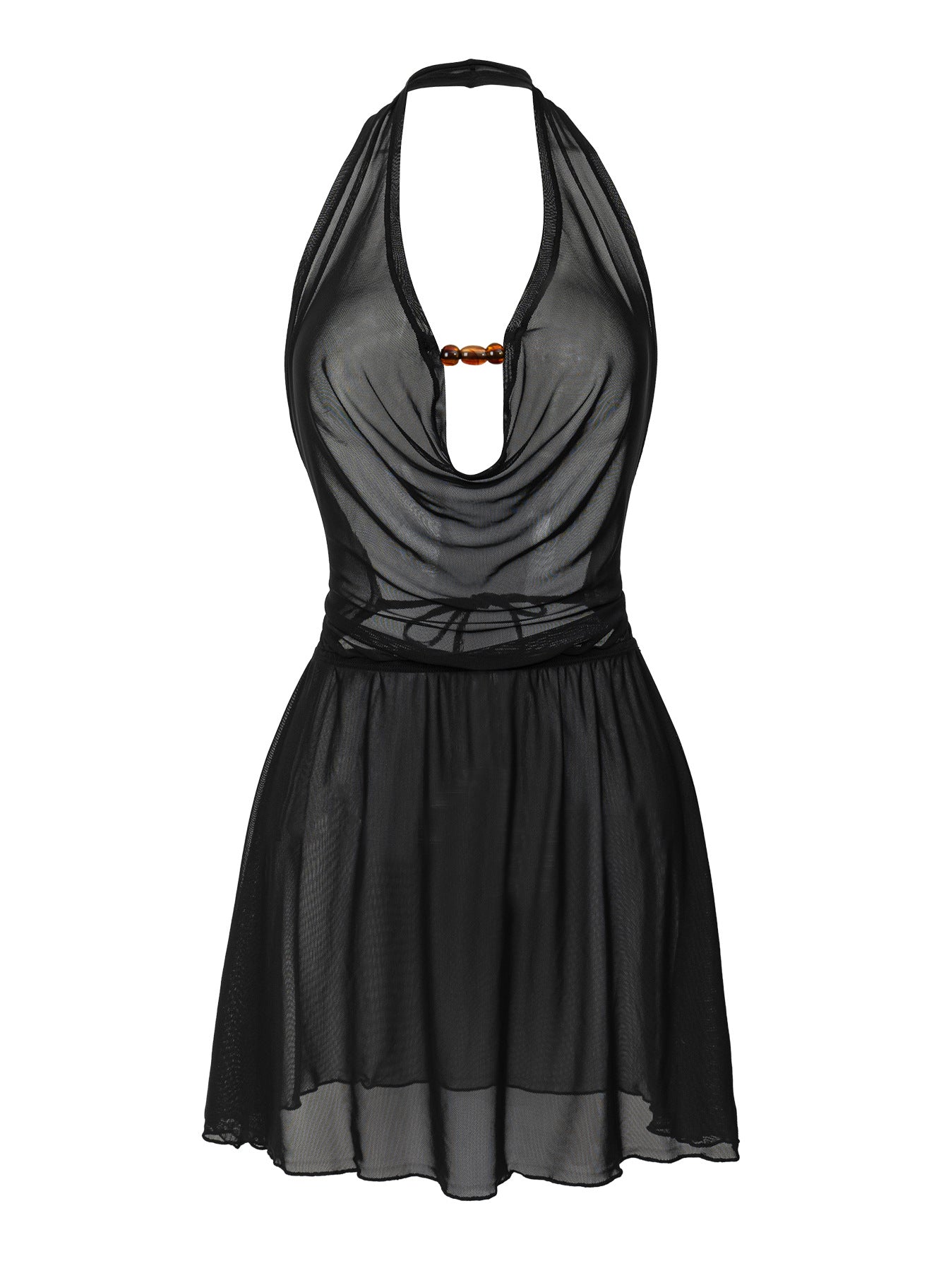 Damen Strandkleid mit tiefem V-Ausschnitt und raffiniertem Knoten R&B