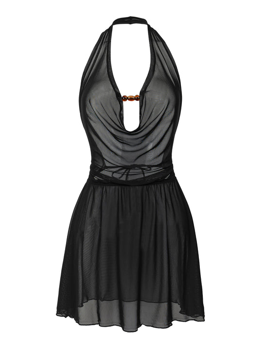 Damen Strandkleid mit tiefem V-Ausschnitt und raffiniertem Knoten R&B