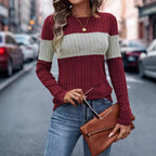Damen Modisches Rippstrickpullover mit Streifenmuster R&B