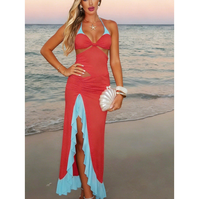 Damen Maxi-Kleid mit raffiniertem Drapierungsdesign und seitlichem Schlitz R&B