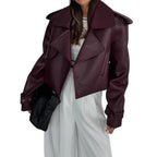 Damen Kunstlederjacke im modischen Biker-Stil mit breitem Revers R&B