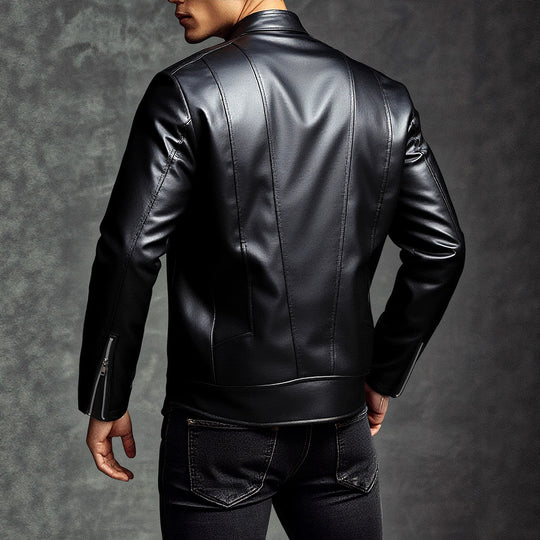 Herren modische Kunstlederjacke mit abnehmbaren Taschen R&B
