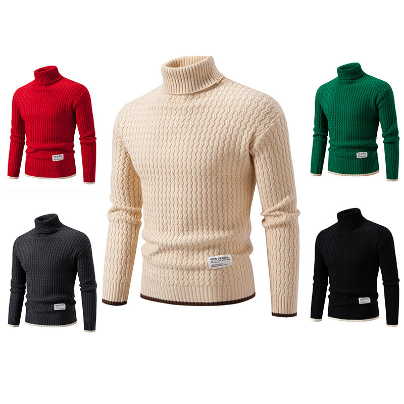 Herren Strickpullover mit hochabschließendem Kragen und strukturiertem Muster R&B