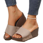 Damen modische Wedge-Pantoletten mit stilechtem Leopardenmuster und bequemer Sohle R&B