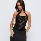 Damen Spitzen-Crop-Top mit raffiniertem Halterdesign R&B