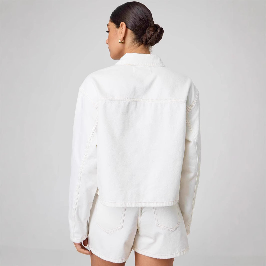 Damen modische Denimjacke mit dekorativen Kordelzügen R&B