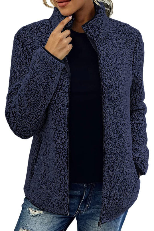 Damen kuschelige Fleecejacke mit hohem Kragen und praktischen Taschen R&B