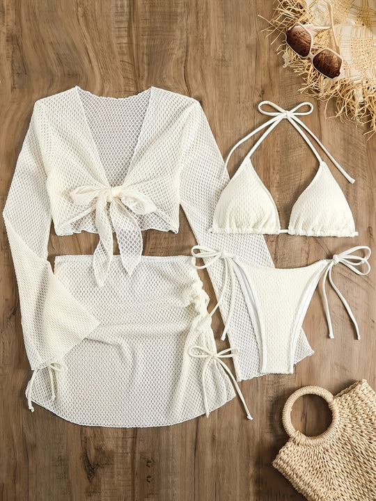 Damen luftiger Netz-Bikini mit sportlichem Cover-Up R&B
