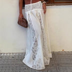 Damen Maxi-Rock mit elegantem Spitzen-Design und seitlichen Bändern R&B