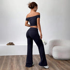 Damen Off-Shoulder Crop-Top und weite Hose Set R&B