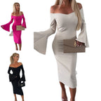 Damen Figurbetontes Wickelkleid mit schulterfreiem Design und weit geschnittenen Ärmeln R&B