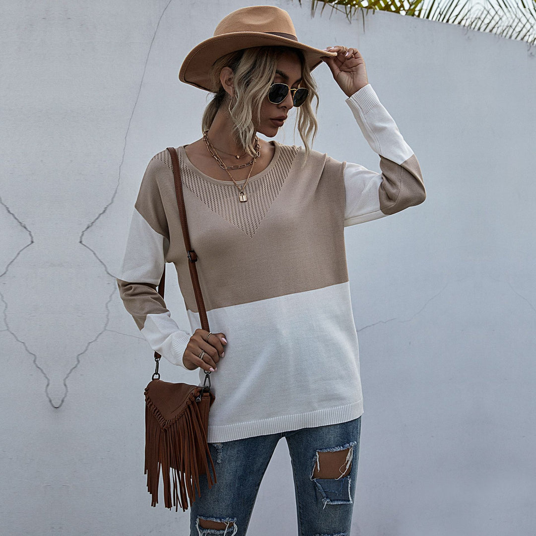 Damen Strickpullover mit modischem V-Ausschnitt und strukturiertem Muster R&B