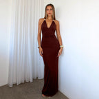 Damen Elegantes Abendkleid mit tiefem V-Ausschnitt und dekorativem Halter R&B