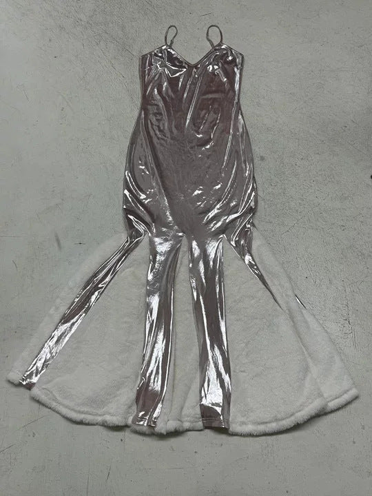 Damen Maxikleid mit glänzendem Oberteil und weichem Unterrock R&B