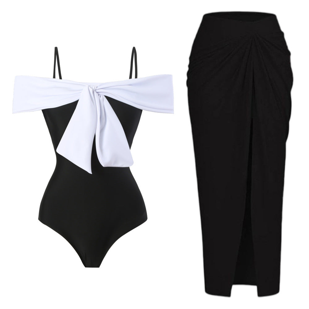 Damen Einteiler Badeanzug mit elegantem Wickel-Design und hohem Beinausschnitt R&B