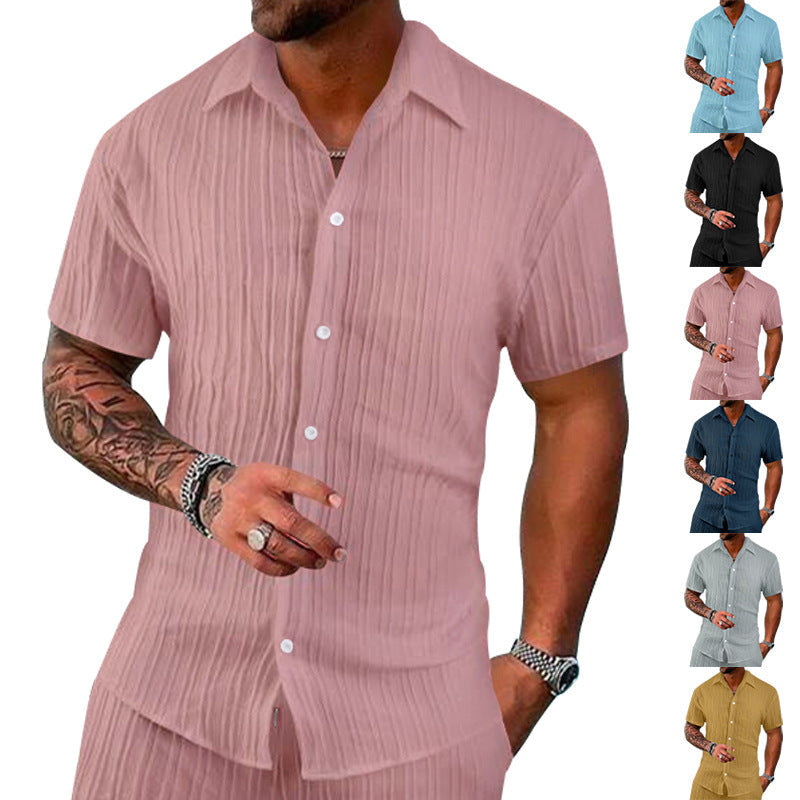 Herren Kurzarm-Hemd mit strukturiertem Design und modernen Knopfdetails R&B