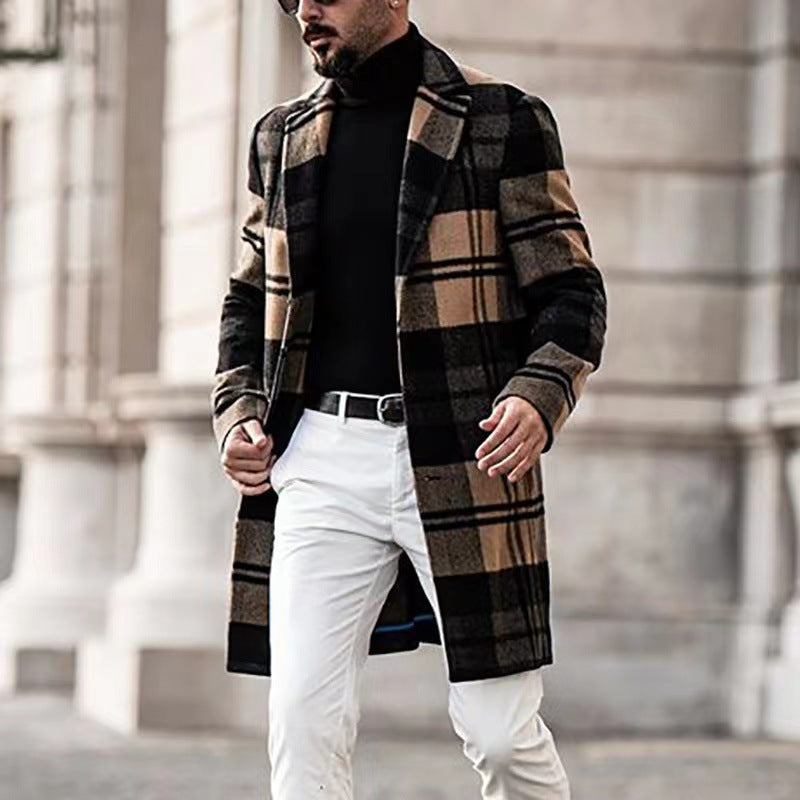 Herren eleganter Wollmantel mit klassischem Karomuster
